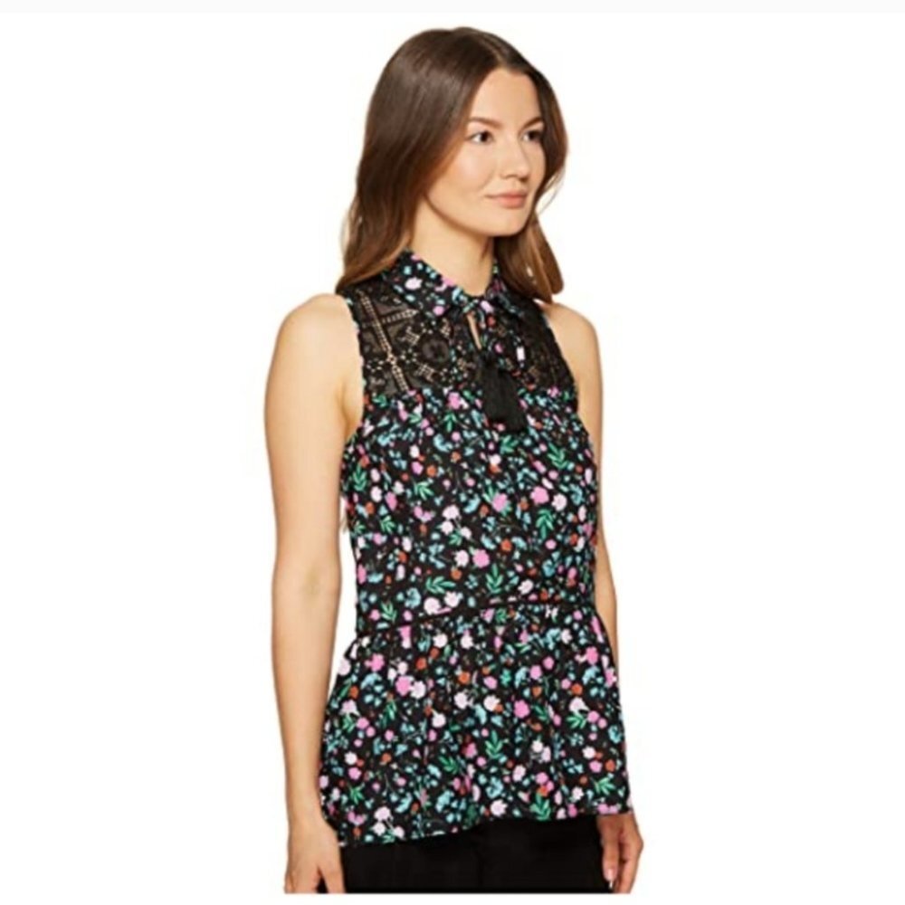 KATE SPADE NY greenhouse lace yoke floral top sleeveless lace detail size L